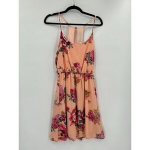 Pink Sophie Womens Size M Peach Purple Floral Sleeveless Dress Summer